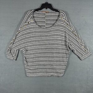 Belldini Women's 2X Plus Size Black White‎ Textured Knit Dolman Top Grommets